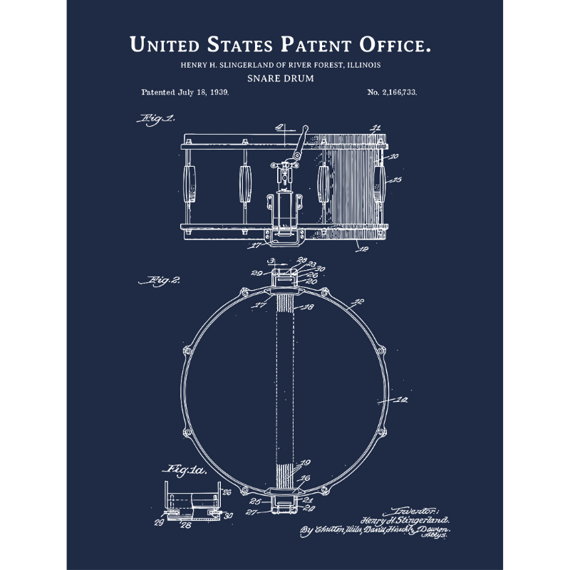 Vintage Snare Drum Patent Fleece Blanket - Blue
